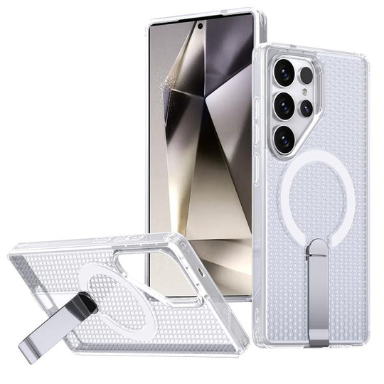 For Galaxy S24 Ultra 5G kalebol Honeycomb Cooling MagSafe Holder Phone Case(Frosted Transparent)