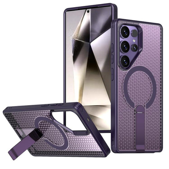 For Galaxy S24 Ultra 5G kalebol Honeycomb Cooling MagSafe Holder Phone Case(Purple)