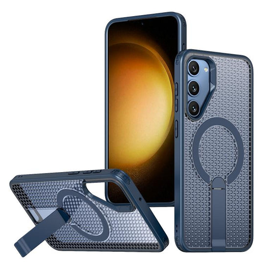 For Galaxy S23+ 5G kalebol Honeycomb Cooling MagSafe Holder Phone Case(Blue)