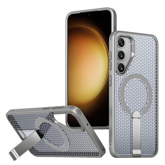 For Galaxy S23+ 5G kalebol Honeycomb Cooling MagSafe Holder Phone Case(Titanium Grey)
