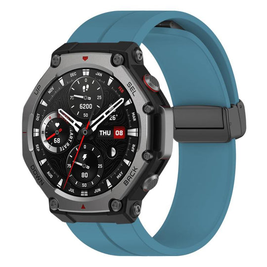 For Amazfit T-Rex 3 xDfind  Flat Head Groove Folding Black Buckle Silicone Watch Band(Rock Blue)