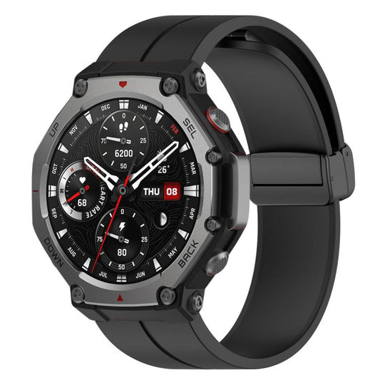 For Amazfit T-Rex 3 xDfind  Flat Head Groove Folding Black Buckle Silicone Watch Band(Black)