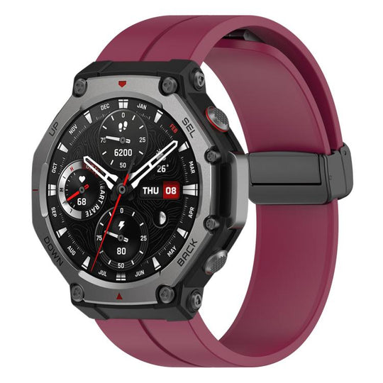 For Amazfit T-Rex 3 xDfind  Flat Head Groove Folding Black Buckle Silicone Watch Band(Wine Red)