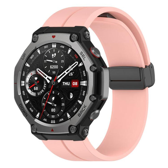 For Amazfit T-Rex 3 xDfind  Flat Head Groove Folding Black Buckle Silicone Watch Band(Light Pink)