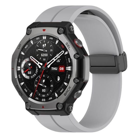 For Amazfit T-Rex 3 xDfind  Flat Head Groove Folding Black Buckle Silicone Watch Band(Light Grey)