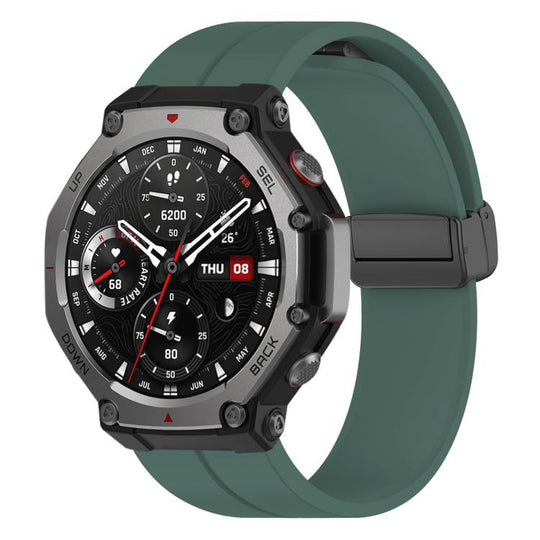 For Amazfit T-Rex 3 xDfind  Flat Head Groove Folding Black Buckle Silicone Watch Band(Pine Green)