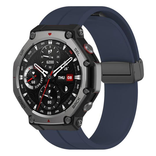 For Amazfit T-Rex 3 xDfind  Flat Head Groove Folding Black Buckle Silicone Watch Band(Midnight Blue)