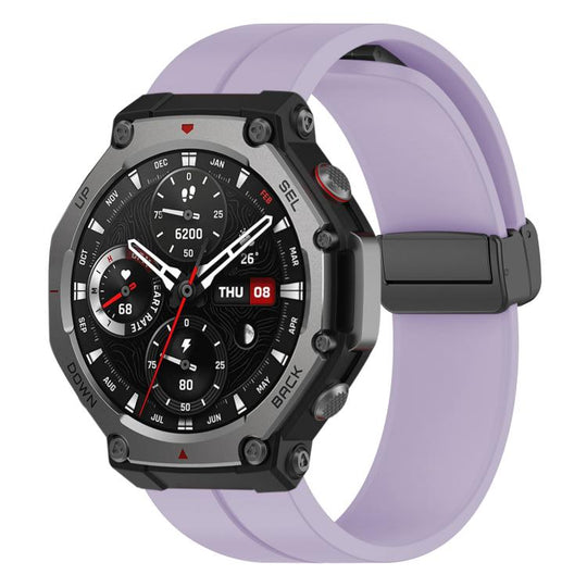 For Amazfit T-Rex 3 xDfind  Flat Head Groove Folding Black Buckle Silicone Watch Band(Purple)