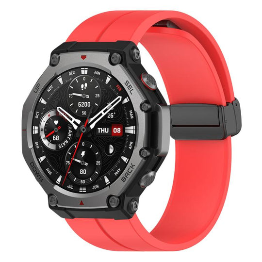 For Amazfit T-Rex 3 xDfind  Flat Head Groove Folding Black Buckle Silicone Watch Band(Red)