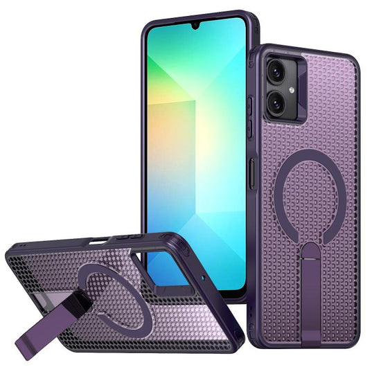 For Galaxy A06 5G kalebol Honeycomb Cooling MagSafe Holder Phone Case(Purple)