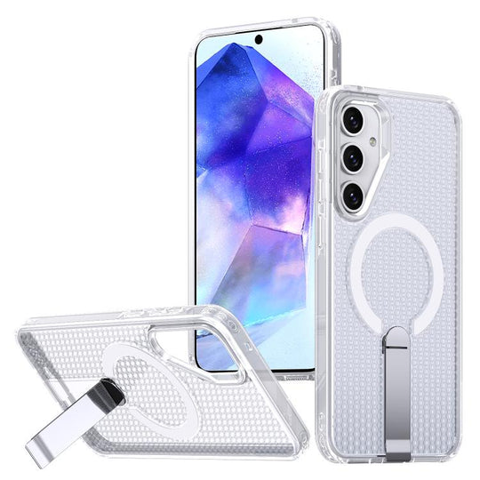 For Galaxy A55 5G kalebol Honeycomb Cooling MagSafe Holder Phone Case(Frosted Transparent)
