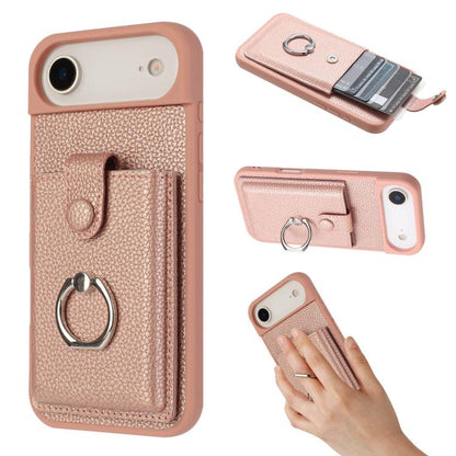 For iPhone Air Litchi Texture Drawing Card Bag Ring Holder Phone Case(Rose Gold) - iPhone Air Cases by buy2fix | Online Shopping UK | buy2fix