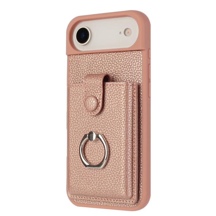 For iPhone Air Litchi Texture Drawing Card Bag Ring Holder Phone Case(Rose Gold) - iPhone Air Cases by buy2fix | Online Shopping UK | buy2fix