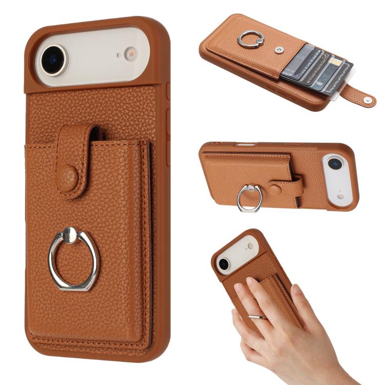For iPhone Air Litchi Texture Drawing Card Bag Ring Holder Phone Case(Brown) - iPhone Air Cases by buy2fix | Online Shopping UK | buy2fix
