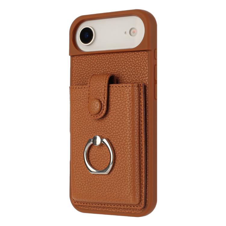 For iPhone Air Litchi Texture Drawing Card Bag Ring Holder Phone Case(Brown) - iPhone Air Cases by buy2fix | Online Shopping UK | buy2fix