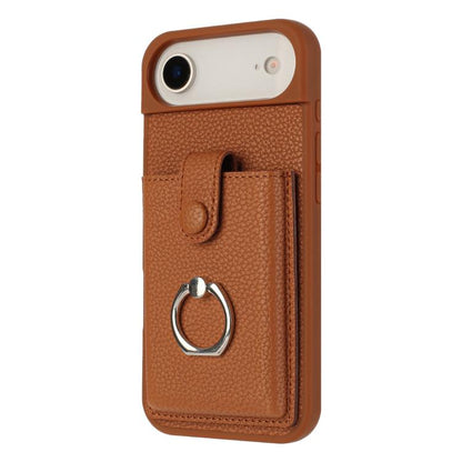For iPhone Air Litchi Texture Drawing Card Bag Ring Holder Phone Case(Brown) - iPhone Air Cases by buy2fix | Online Shopping UK | buy2fix