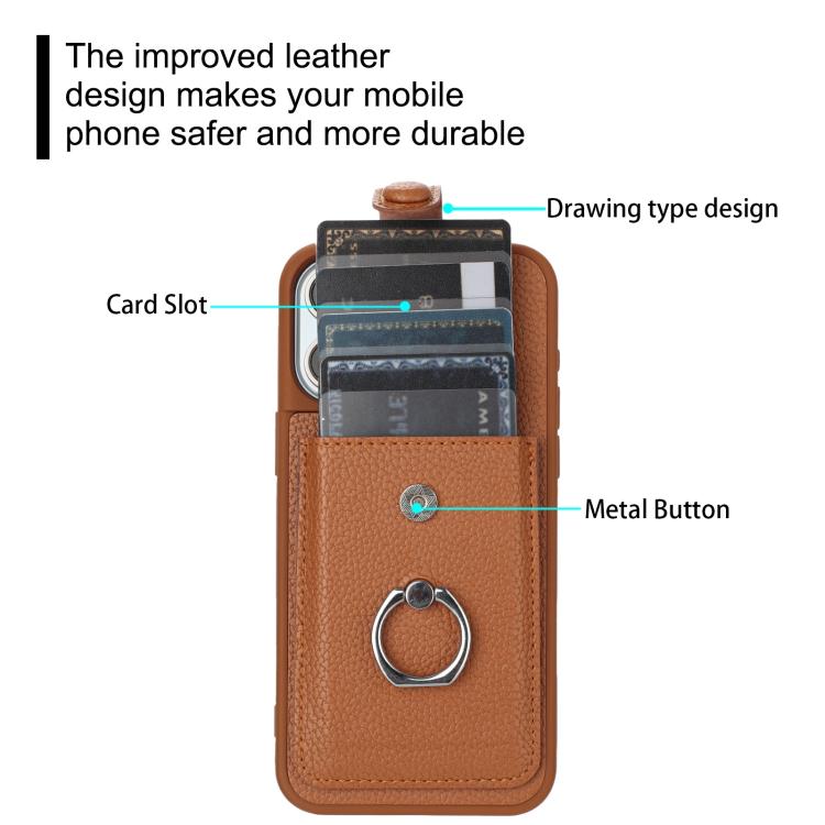 For iPhone Air Litchi Texture Drawing Card Bag Ring Holder Phone Case(Brown) - iPhone Air Cases by buy2fix | Online Shopping UK | buy2fix