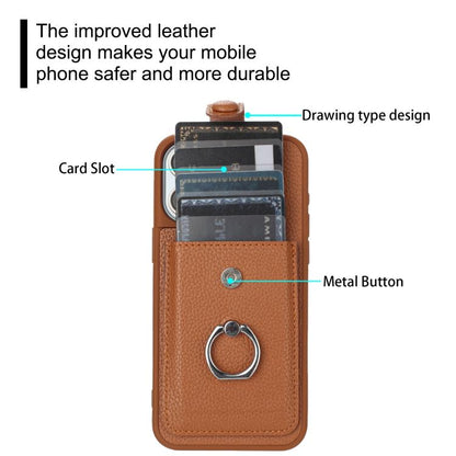 For iPhone Air Litchi Texture Drawing Card Bag Ring Holder Phone Case(Brown) - iPhone Air Cases by buy2fix | Online Shopping UK | buy2fix