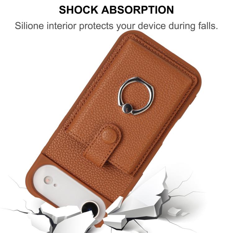 For iPhone Air Litchi Texture Drawing Card Bag Ring Holder Phone Case(Brown) - iPhone Air Cases by buy2fix | Online Shopping UK | buy2fix
