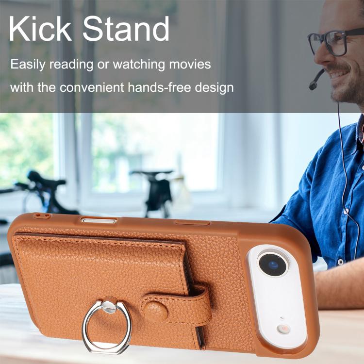 For iPhone Air Litchi Texture Drawing Card Bag Ring Holder Phone Case(Brown) - iPhone Air Cases by buy2fix | Online Shopping UK | buy2fix