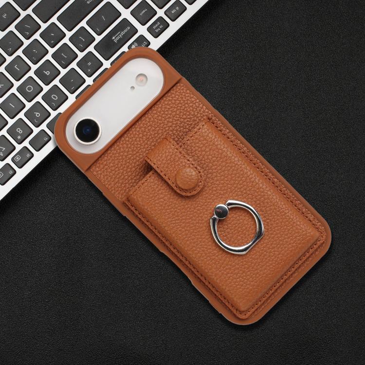 For iPhone Air Litchi Texture Drawing Card Bag Ring Holder Phone Case(Brown) - iPhone Air Cases by buy2fix | Online Shopping UK | buy2fix
