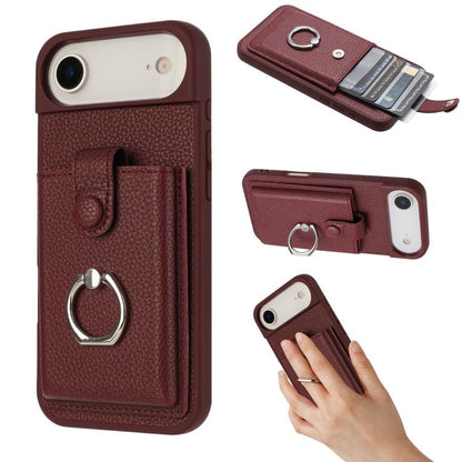 For iPhone Air Litchi Texture Drawing Card Bag Ring Holder Phone Case(Wine Red) - iPhone Air Cases by buy2fix | Online Shopping UK | buy2fix