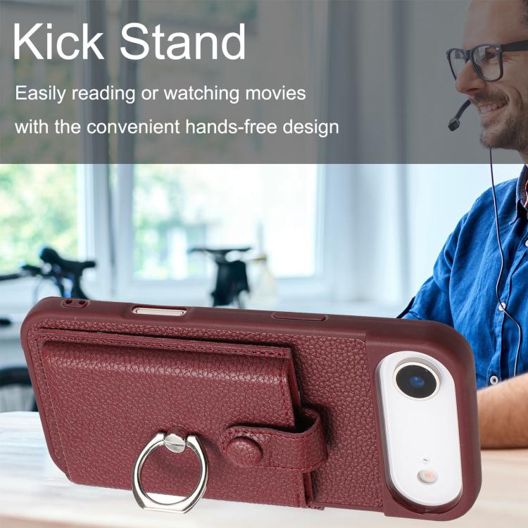 For iPhone Air Litchi Texture Drawing Card Bag Ring Holder Phone Case(Wine Red) - iPhone Air Cases by buy2fix | Online Shopping UK | buy2fix