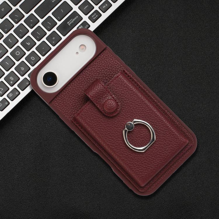 For iPhone Air Litchi Texture Drawing Card Bag Ring Holder Phone Case(Wine Red) - iPhone Air Cases by buy2fix | Online Shopping UK | buy2fix