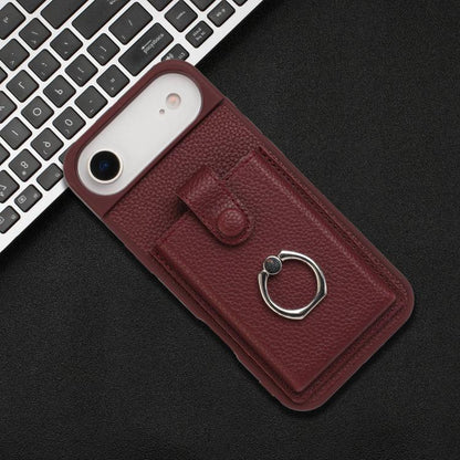 For iPhone Air Litchi Texture Drawing Card Bag Ring Holder Phone Case(Wine Red) - iPhone Air Cases by buy2fix | Online Shopping UK | buy2fix