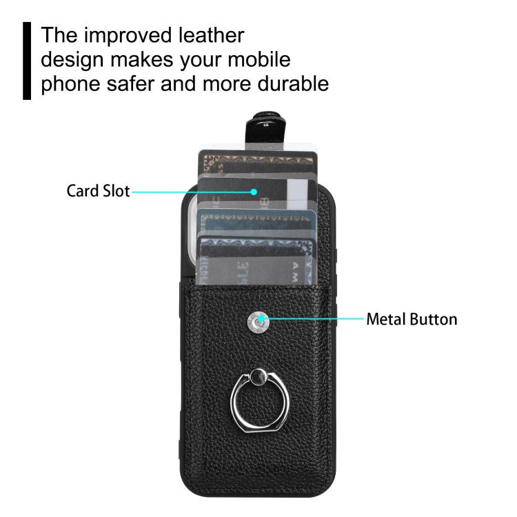 For iPhone Air Litchi Texture Drawing Card Bag Ring Holder Phone Case(Black) - iPhone Air Cases by buy2fix | Online Shopping UK | buy2fix