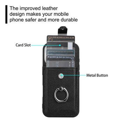 For iPhone Air Litchi Texture Drawing Card Bag Ring Holder Phone Case(Black) - iPhone Air Cases by buy2fix | Online Shopping UK | buy2fix