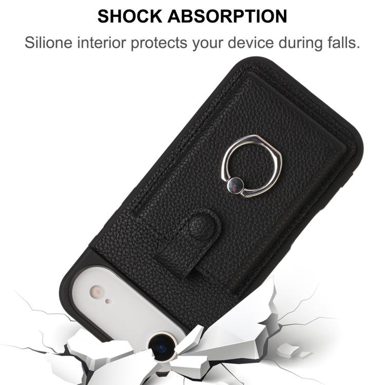 For iPhone Air Litchi Texture Drawing Card Bag Ring Holder Phone Case(Black) - iPhone Air Cases by buy2fix | Online Shopping UK | buy2fix