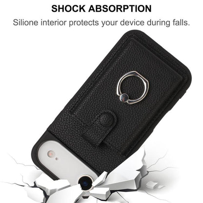 For iPhone Air Litchi Texture Drawing Card Bag Ring Holder Phone Case(Black) - iPhone Air Cases by buy2fix | Online Shopping UK | buy2fix