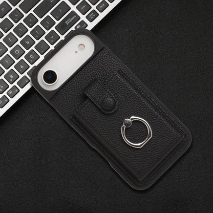 For iPhone Air Litchi Texture Drawing Card Bag Ring Holder Phone Case(Black) - iPhone Air Cases by buy2fix | Online Shopping UK | buy2fix
