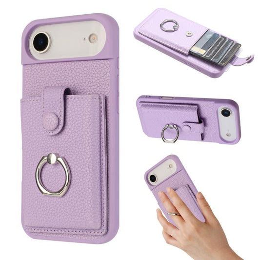 For iPhone Air Litchi Texture Drawing Card Bag Ring Holder Phone Case(Purple) - iPhone Air Cases by buy2fix | Online Shopping UK | buy2fix