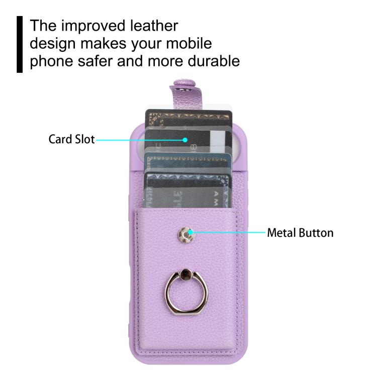 For iPhone Air Litchi Texture Drawing Card Bag Ring Holder Phone Case(Purple) - iPhone Air Cases by buy2fix | Online Shopping UK | buy2fix