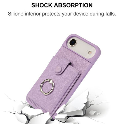 For iPhone Air Litchi Texture Drawing Card Bag Ring Holder Phone Case(Purple) - iPhone Air Cases by buy2fix | Online Shopping UK | buy2fix