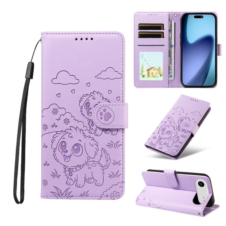 For iPhone Air Embossed Heart Dog RFID Blocking Wallet Leather Phone Case(Purple) - iPhone Air Cases by buy2fix | Online Shopping UK | buy2fix