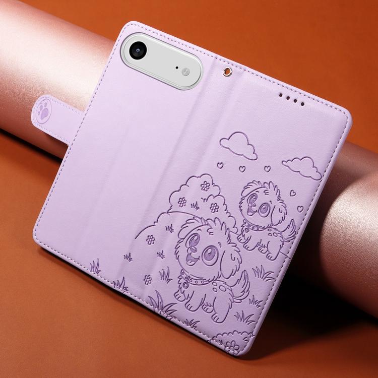 For iPhone Air Embossed Heart Dog RFID Blocking Wallet Leather Phone Case(Purple) - iPhone Air Cases by buy2fix | Online Shopping UK | buy2fix