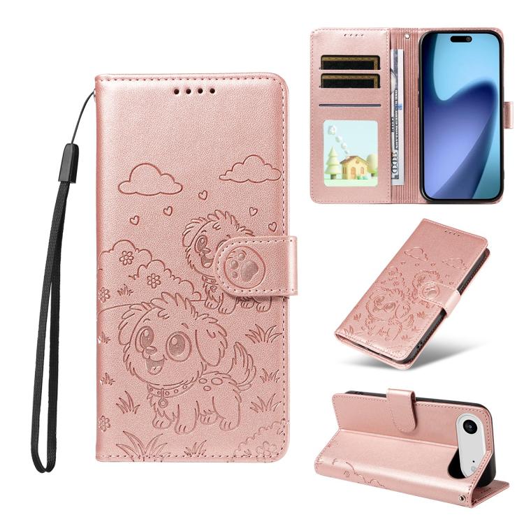 For iPhone Air Embossed Heart Dog RFID Blocking Wallet Leather Phone Case(Rose Gold) - iPhone Air Cases by buy2fix | Online Shopping UK | buy2fix