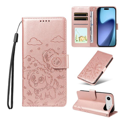 For iPhone Air Embossed Heart Dog RFID Blocking Wallet Leather Phone Case(Rose Gold) - iPhone Air Cases by buy2fix | Online Shopping UK | buy2fix
