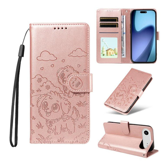 For iPhone Air Embossed Heart Dog RFID Blocking Wallet Leather Phone Case(Rose Gold) - iPhone Air Cases by buy2fix | Online Shopping UK | buy2fix