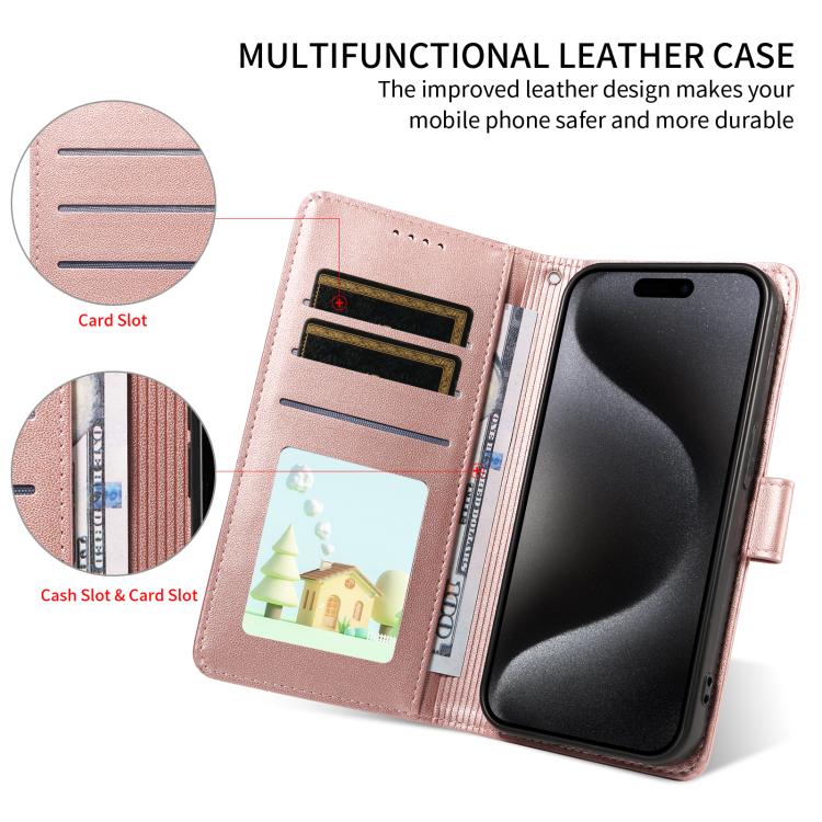 For iPhone Air Embossed Heart Dog RFID Blocking Wallet Leather Phone Case(Rose Gold) - iPhone Air Cases by buy2fix | Online Shopping UK | buy2fix