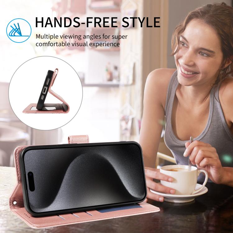 For iPhone Air Embossed Heart Dog RFID Blocking Wallet Leather Phone Case(Rose Gold) - iPhone Air Cases by buy2fix | Online Shopping UK | buy2fix