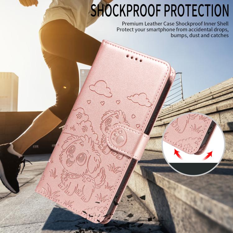 For iPhone Air Embossed Heart Dog RFID Blocking Wallet Leather Phone Case(Rose Gold) - iPhone Air Cases by buy2fix | Online Shopping UK | buy2fix