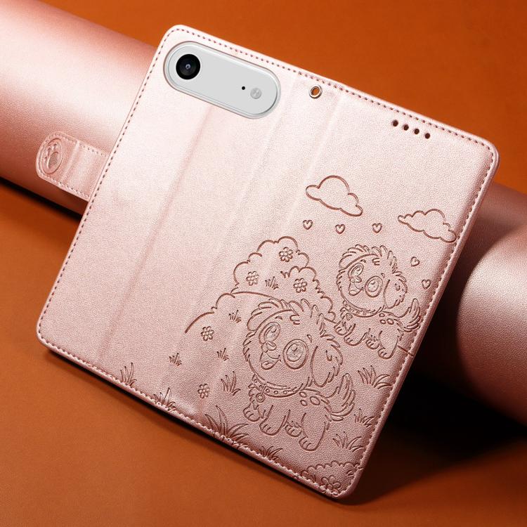 For iPhone Air Embossed Heart Dog RFID Blocking Wallet Leather Phone Case(Rose Gold) - iPhone Air Cases by buy2fix | Online Shopping UK | buy2fix