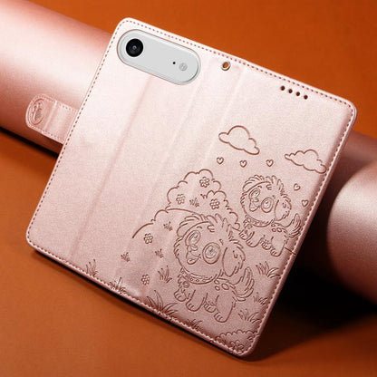 For iPhone Air Embossed Heart Dog RFID Blocking Wallet Leather Phone Case(Rose Gold) - iPhone Air Cases by buy2fix | Online Shopping UK | buy2fix