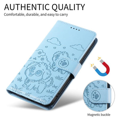 For iPhone Air Embossed Heart Dog RFID Blocking Wallet Leather Phone Case(Sky Blue) - iPhone Air Cases by buy2fix | Online Shopping UK | buy2fix