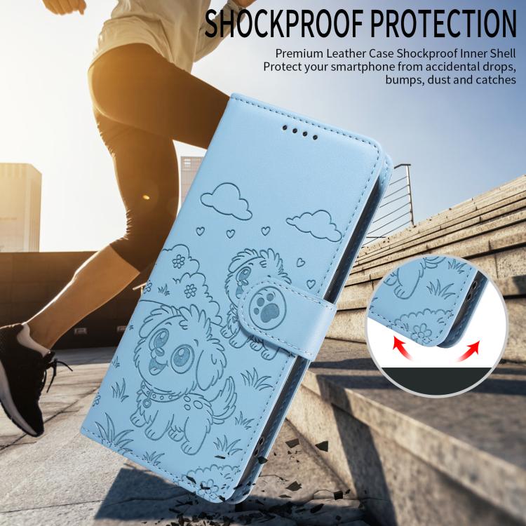 For iPhone Air Embossed Heart Dog RFID Blocking Wallet Leather Phone Case(Sky Blue) - iPhone Air Cases by buy2fix | Online Shopping UK | buy2fix