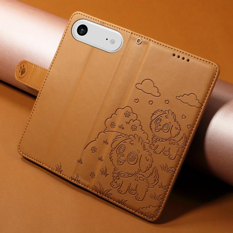 For iPhone Air Embossed Heart Dog RFID Blocking Wallet Leather Phone Case(Brown) - iPhone Air Cases by buy2fix | Online Shopping UK | buy2fix